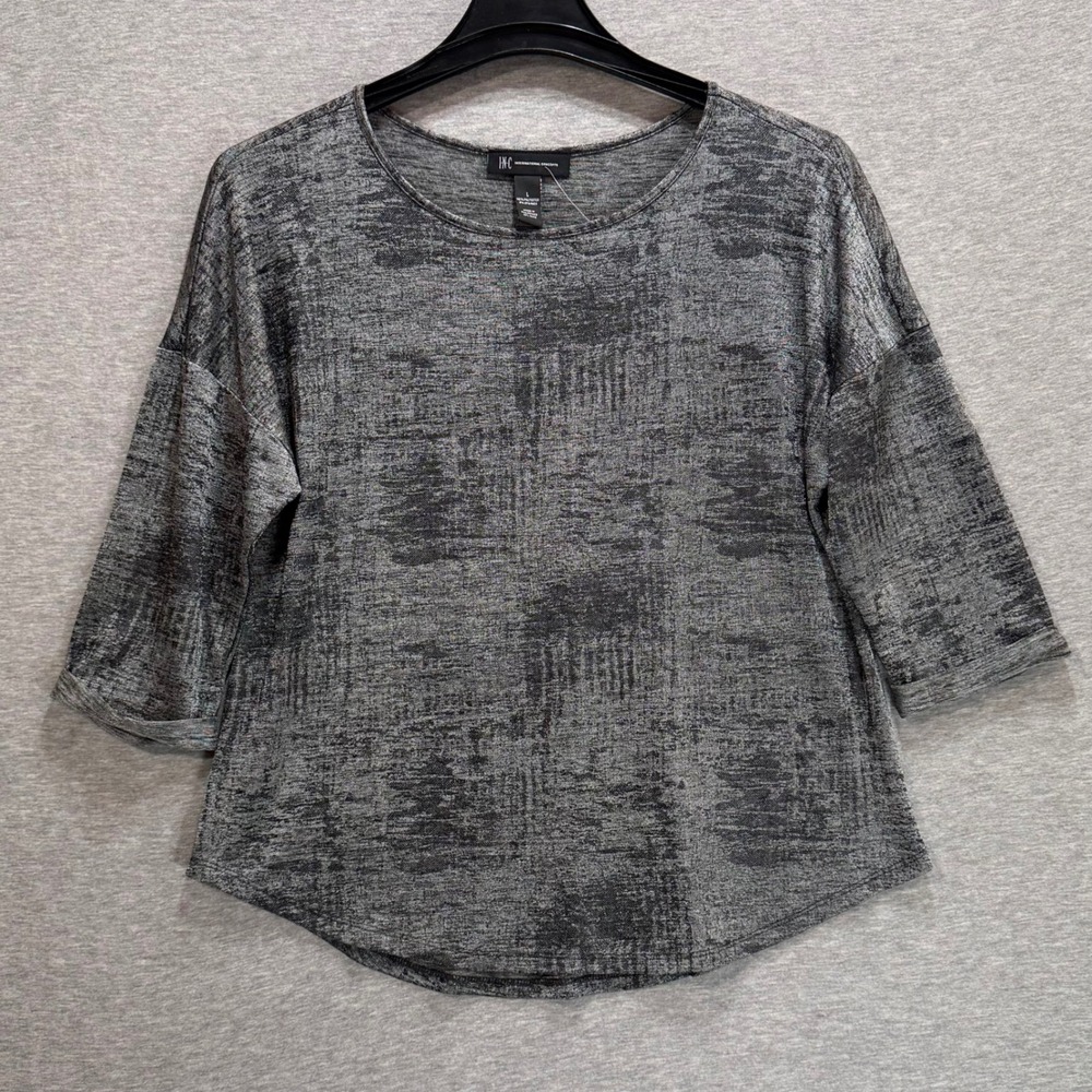INC International Concepts Knit Top Womens Large Silver Metallic Shimmer Gothic